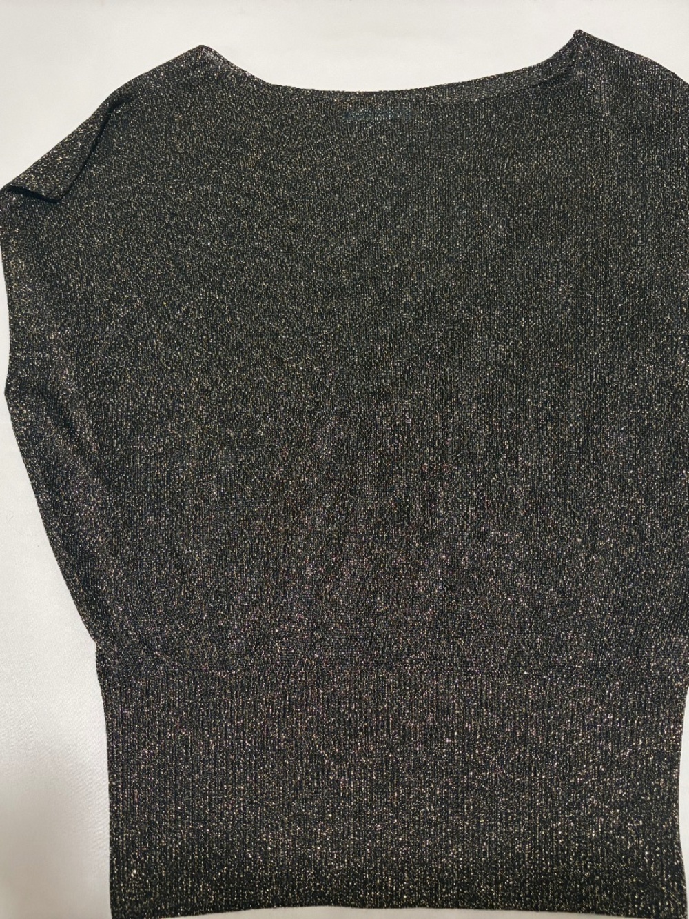 Alice + Olivia Black Gold Metallic Sparkle Sheer Knit Blouson Top Size Small